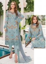 Faux Georgette Sky Blue Eid Wear Embroidery Work Pakistani Suit